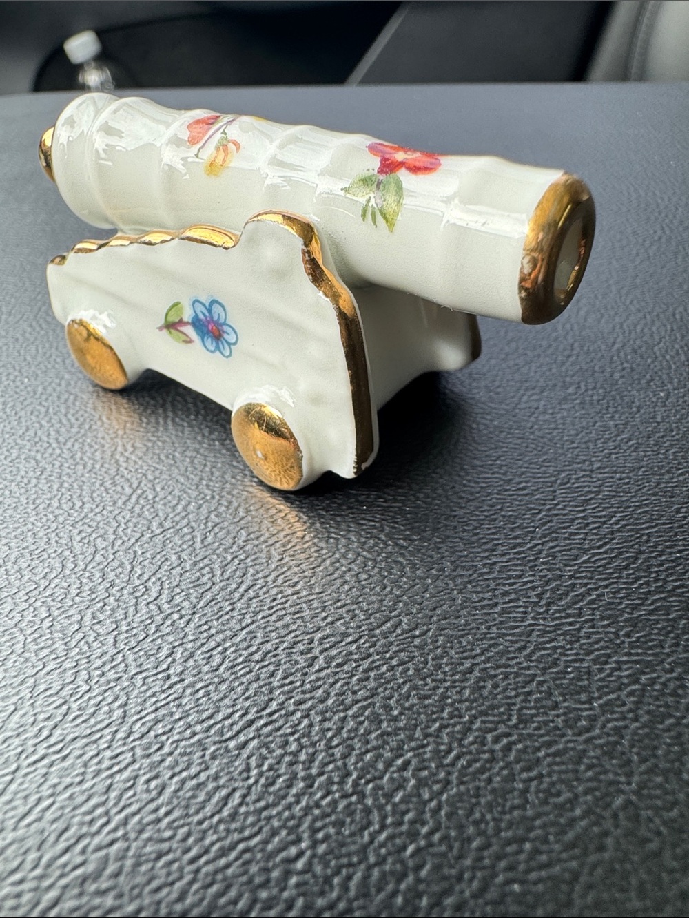 Limoges Porcelain Floral Miniature Cannon - White with Gold Accents